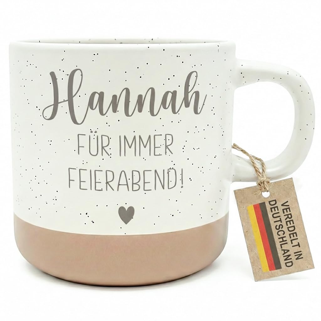 Renteneintritt Geschenk für Frau Steingut Tasse personalisiert mit Gravur Abschiedsgeschenk Kollegin Rente Abschied Rentnerin