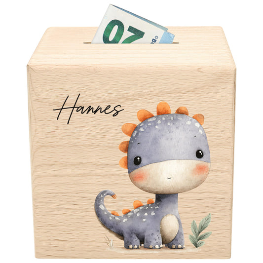 Spardose Dino für Jungen personalisierte Sparbox aus Holz Sparschwein für Kinder V7