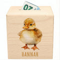 Ente Spardose für Kinder personalisiert Sparbox aus Holz Sparschwein mit Schlüssel Taufgeschenk für Jungen und Mädchen