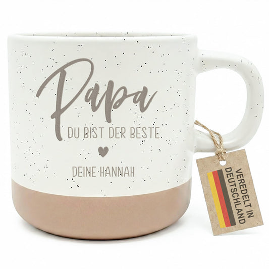 Vatertagsgeschenk Steingut Tasse Papa personalisiert mit Gravur Sohn Tochter Vater Geschenk zum Vatertag Kaffeebecher Kaffeetasse