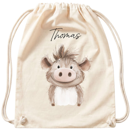 Warzenschwein Turnbeutel für Kinder personalisierter Sportbeutel für den Kindergarten Stoffbeutel mit Kordelzug