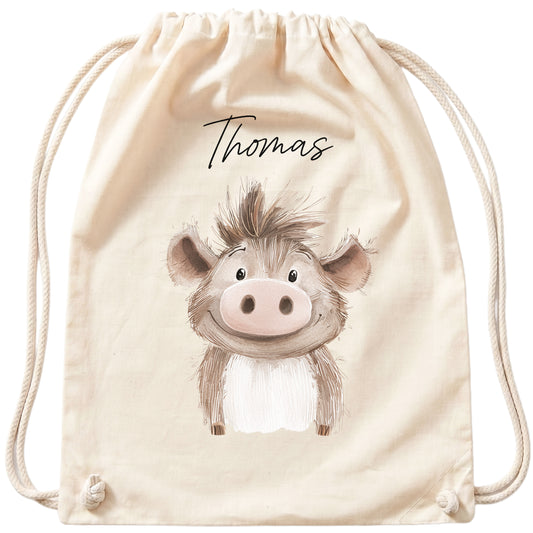 Warzenschwein Turnbeutel für Kinder personalisierter Sportbeutel für den Kindergarten Stoffbeutel mit Kordelzug