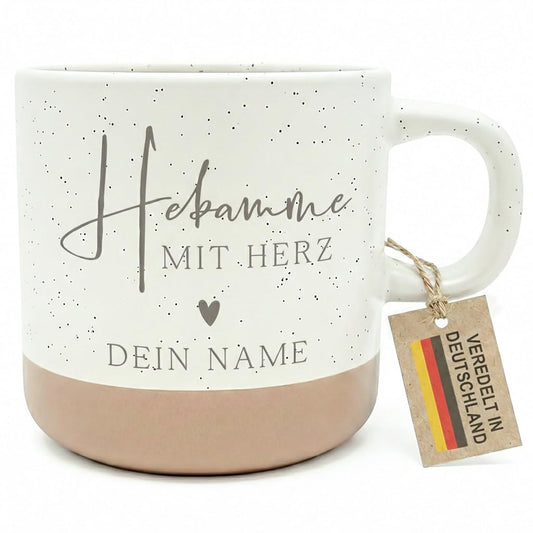 Geschenk Hebamme Steingut Tasse personalisiert mit Gravur Teetasse Kaffeebecher Kaffeetasse