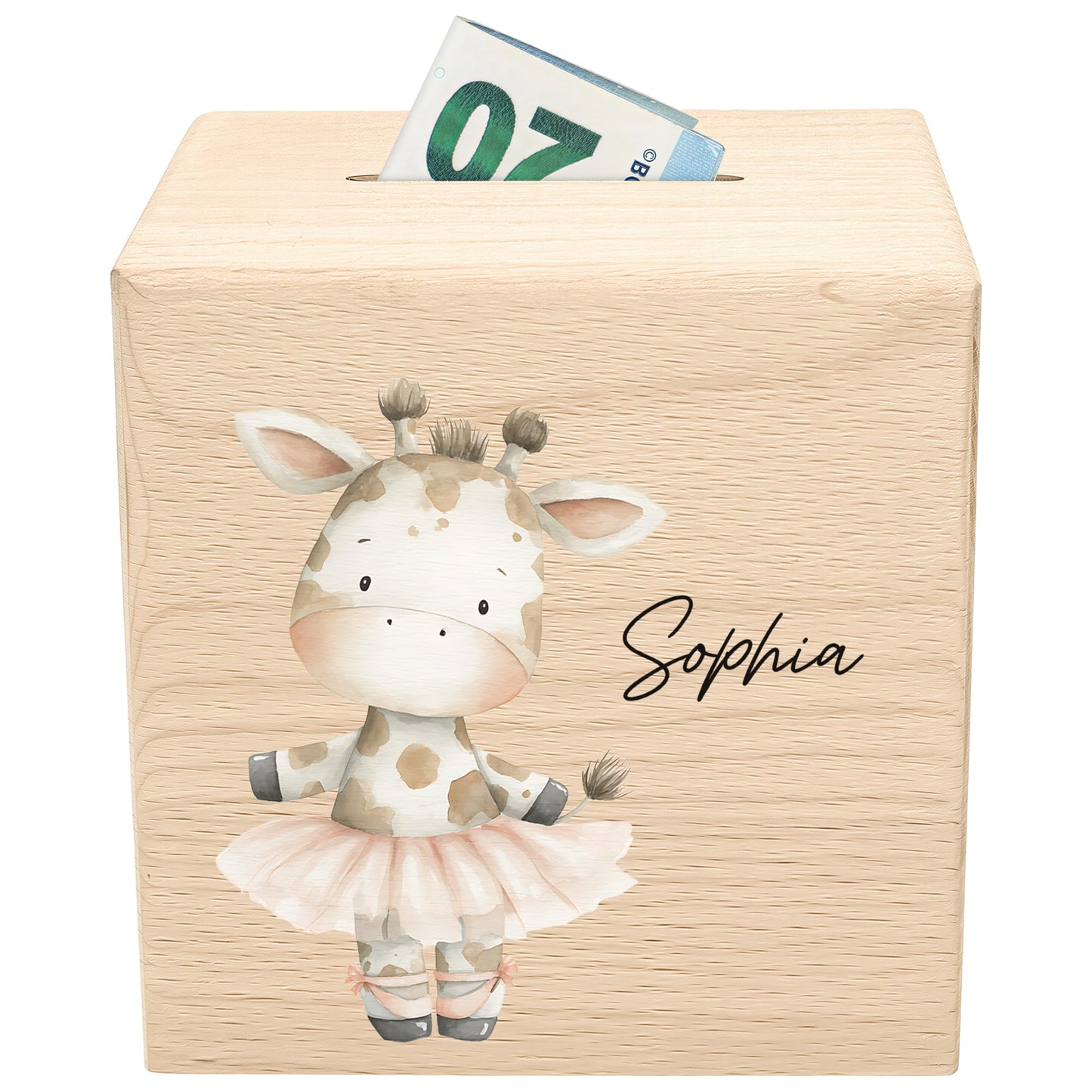 Spardose für Mädchen personalisierte Sparbox aus Holz mit Giraffe Geldgeschenk für Kinder