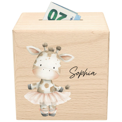 Spardose für Mädchen personalisierte Sparbox aus Holz mit Giraffe Geldgeschenk für Kinder