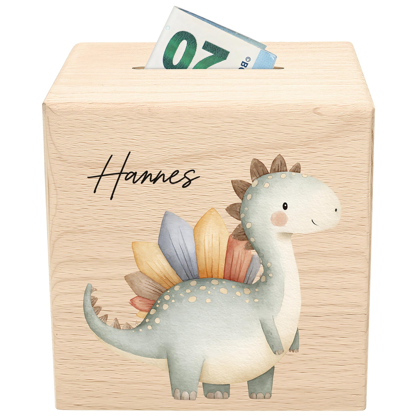 Spardose Dino für Jungen personalisierte Sparbox aus Holz Sparschwein für Kinder V5