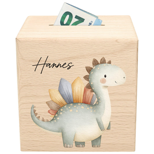 Spardose Dino für Jungen personalisierte Sparbox aus Holz Sparschwein für Kinder V5