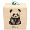 Panda Spardose für Kinder personalisiert Sparbox aus Holz Sparschwein mit Schlüssel Taufgeschenk für Jungen und Mädchen