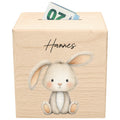 Hase Spardose für Kinder aus Holz personalisierte Sparbox Holzspardose mit Schlüssel als Geldgeschenk