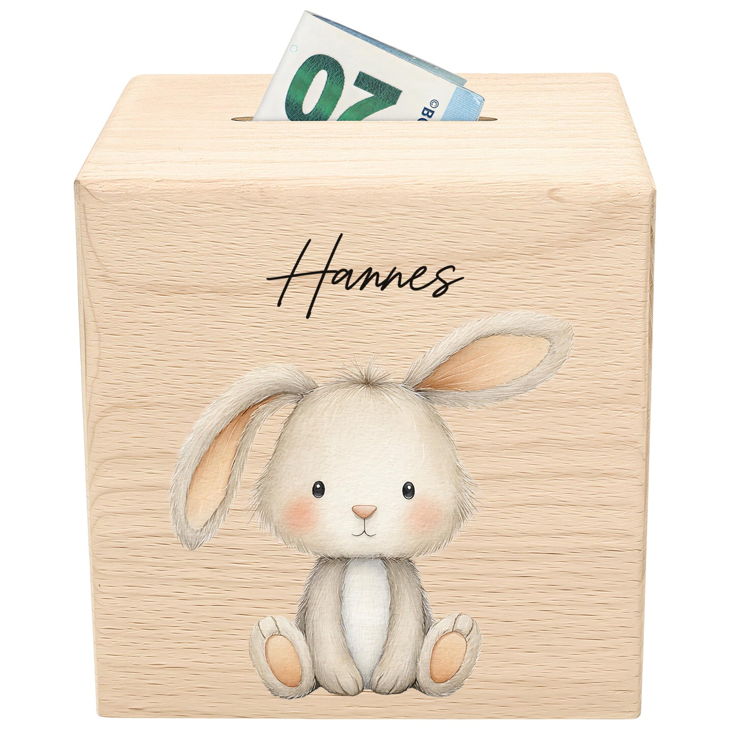 Hase Spardose für Kinder aus Holz personalisierte Sparbox Holzspardose mit Schlüssel als Geldgeschenk