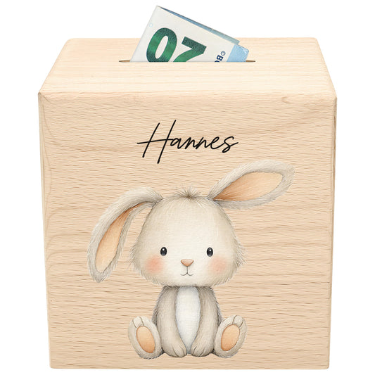 Hase Spardose für Kinder aus Holz personalisierte Sparbox Holzspardose mit Schlüssel als Geldgeschenk