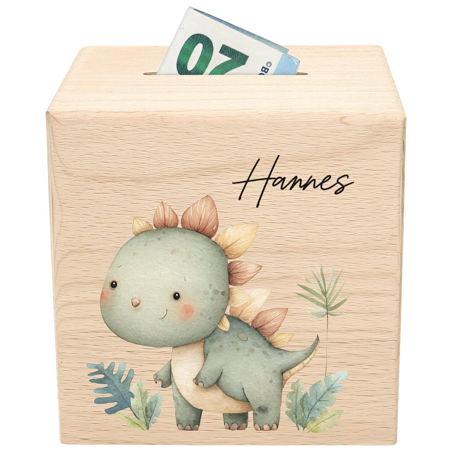 Spardose Dino für Jungen personalisierte Sparbox aus Holz Sparschwein für Kinder V4