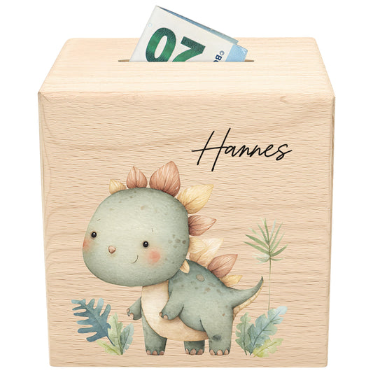 Spardose Dino für Jungen personalisierte Sparbox aus Holz Sparschwein für Kinder V4