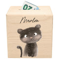 Spardose für Kinder Panter personalisiert Safari Tiere Sparbox aus Holz Sparschwein mit Schlüssel Taufgeschenk für Jungen & Mädchen