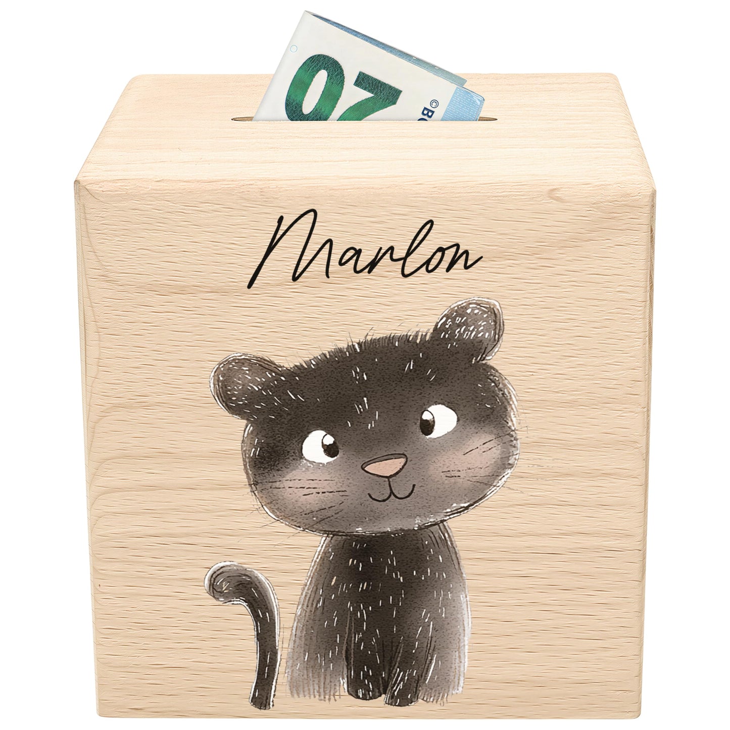 Spardose für Kinder Panter personalisiert Safari Tiere Sparbox aus Holz Sparschwein mit Schlüssel Taufgeschenk für Jungen & Mädchen