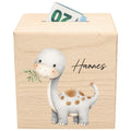 Spardose Dino für Jungen personalisierte Sparbox aus Holz Sparschwein für Kinder V3