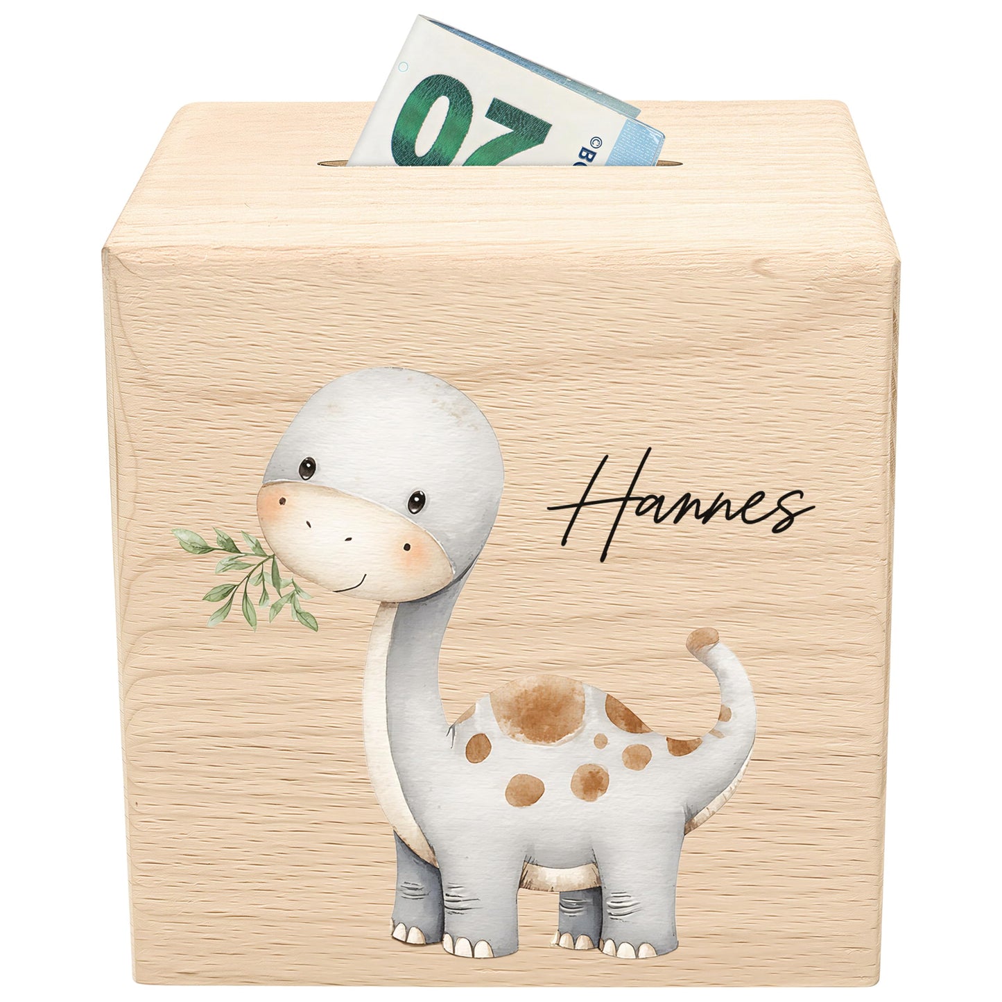 Spardose Dino für Jungen personalisierte Sparbox aus Holz Sparschwein für Kinder V3