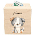 Hund Spardose für Kinder aus Holz personalisierte Sparbox Holzspardose mit Schlüssel als Geldgeschenk