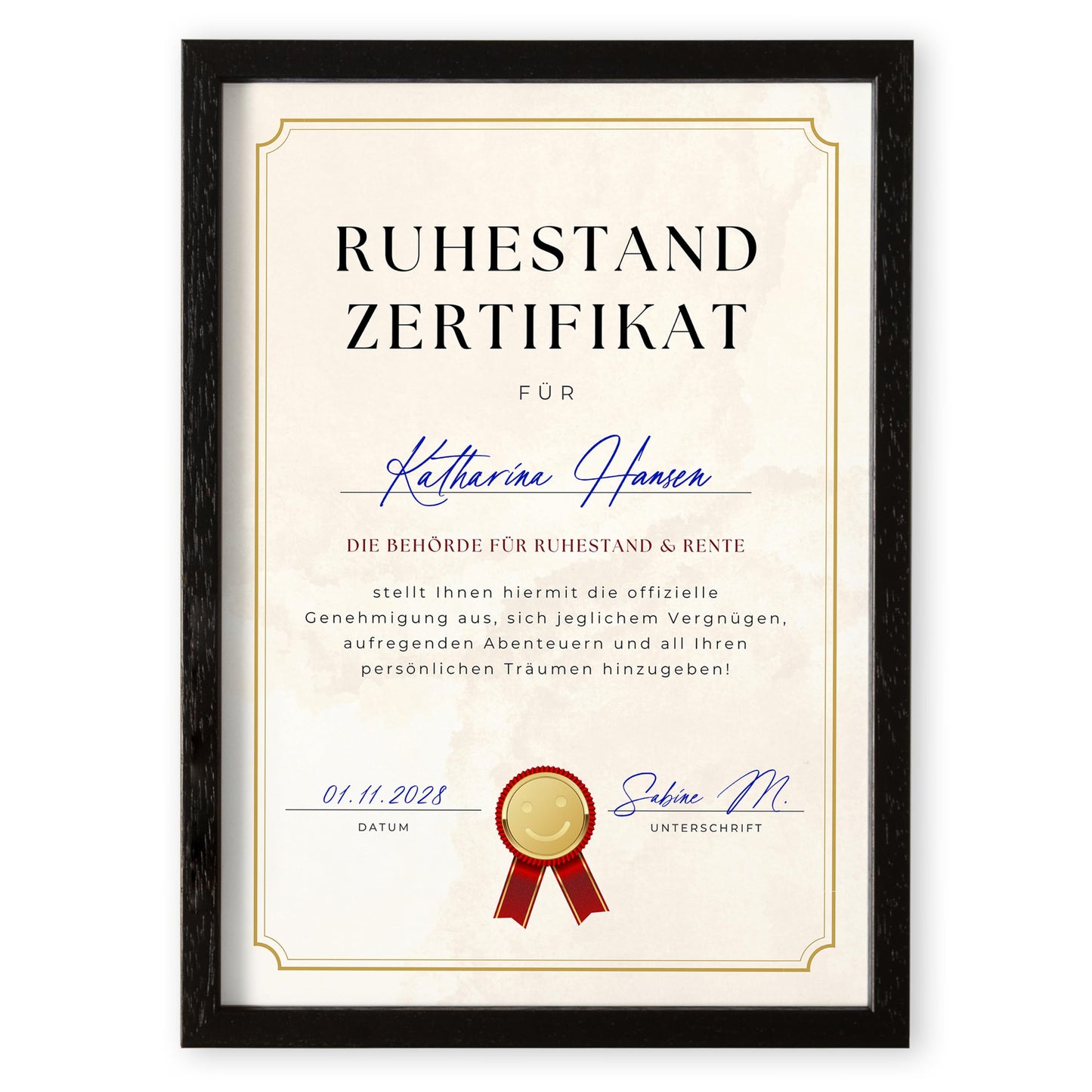Renteneintritt Geschenk für Frauen & Männer personalisierte Rentenurkunde zum Ruhestand