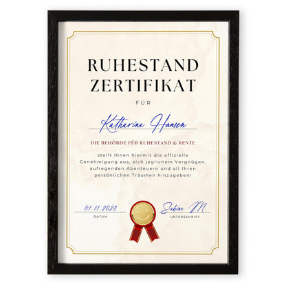 Renteneintritt Geschenk für Frauen & Männer personalisierte Rentenurkunde zum Ruhestand