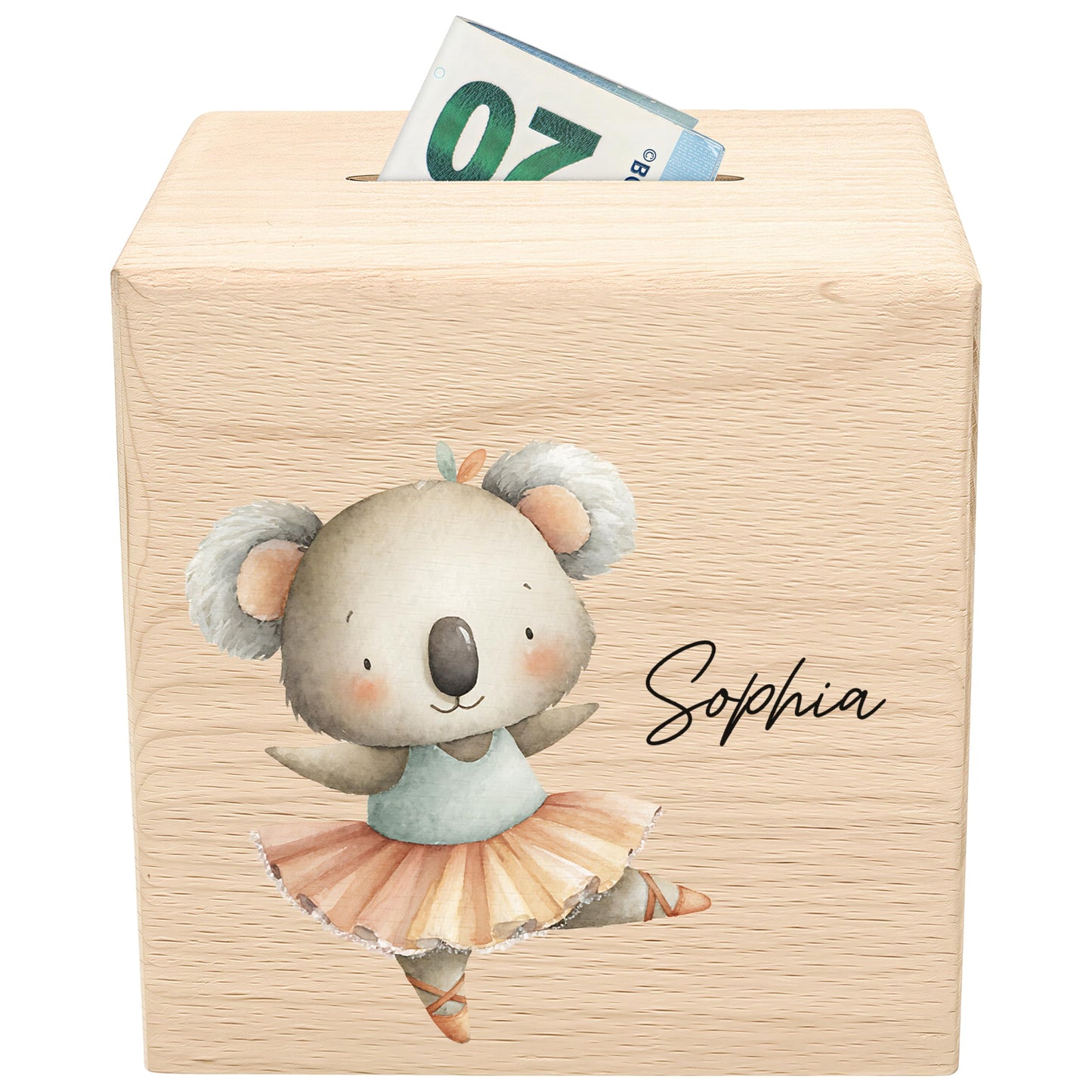 Spardose für Mädchen personalisierte Sparbox aus Holz mit Koala Geldgeschenk für Kinder