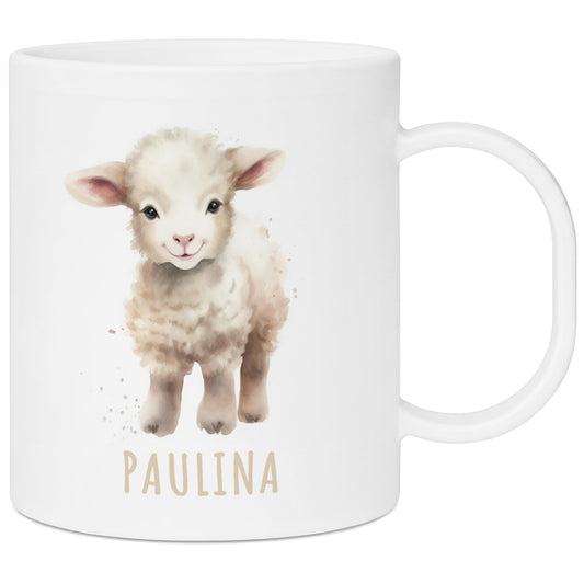 Bruchsichere Kindertasse leichte Kunststoff Tasse mit Henkel für Kindergarten, Schaf