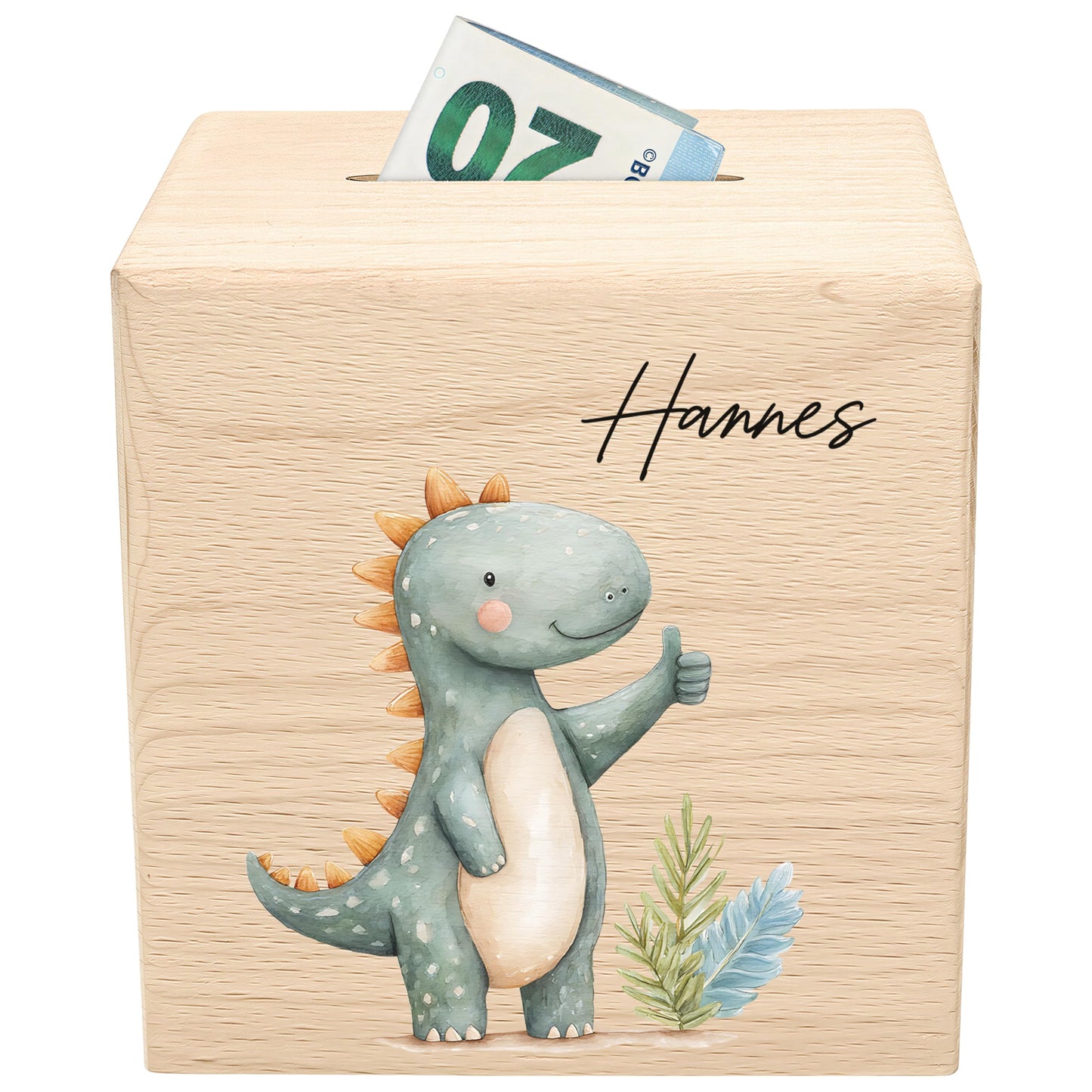 Spardose Dino für Jungen personalisierte Sparbox aus Holz Sparschwein für Kinder V2