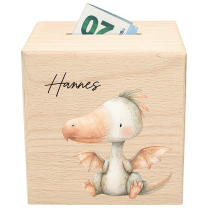 Spardose Dino für Jungen personalisierte Sparbox aus Holz Sparschwein für Kinder V6