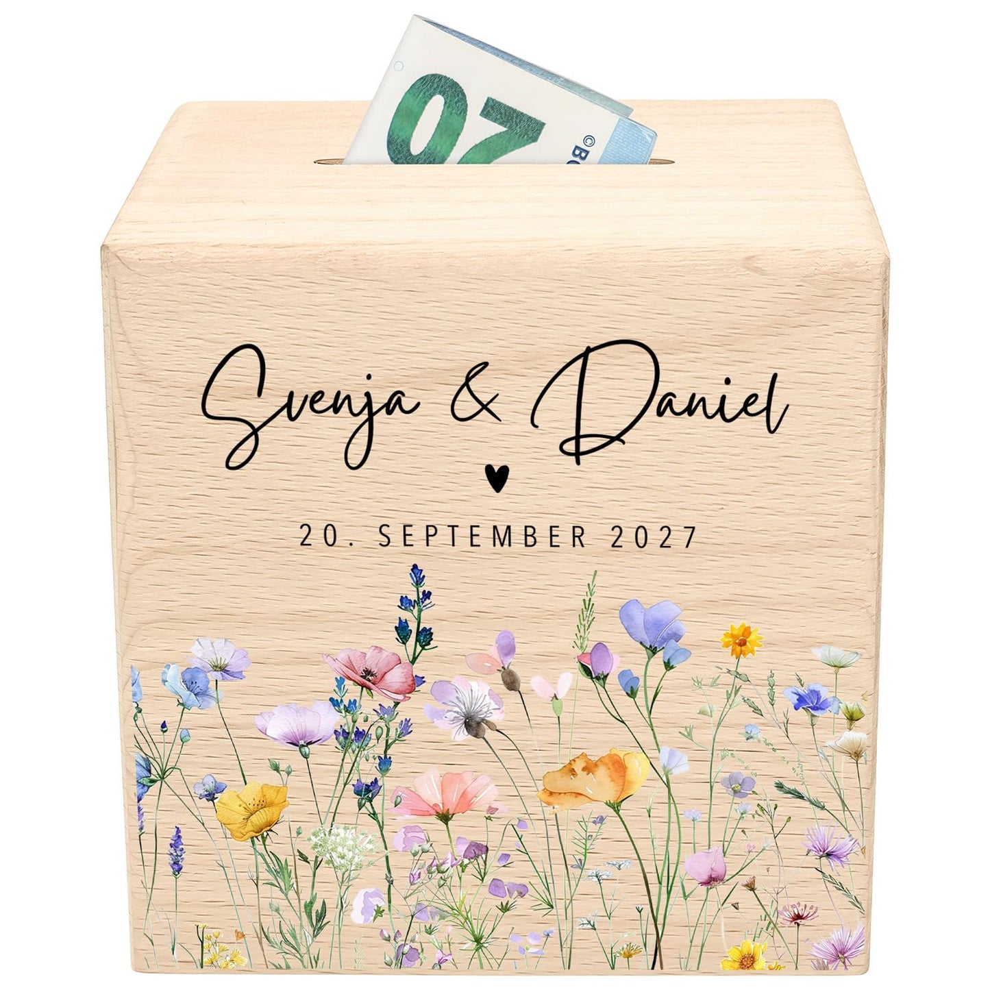 Geldgeschenk zur Hochzeit personalisierte Spardose aus Holz Hochzeitsgeschenk für Brautpaar Geld Geschenk