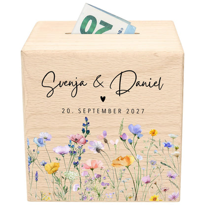 Geldgeschenk zur Hochzeit personalisierte Spardose aus Holz Hochzeitsgeschenk für Brautpaar Geld Geschenk