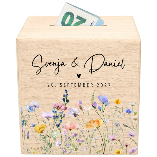 Geldgeschenk zur Hochzeit personalisierte Spardose aus Holz Hochzeitsgeschenk für Brautpaar Geld Geschenk