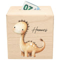 Spardose Dino für Jungen personalisierte Sparbox aus Holz Sparschwein für Kinder V1