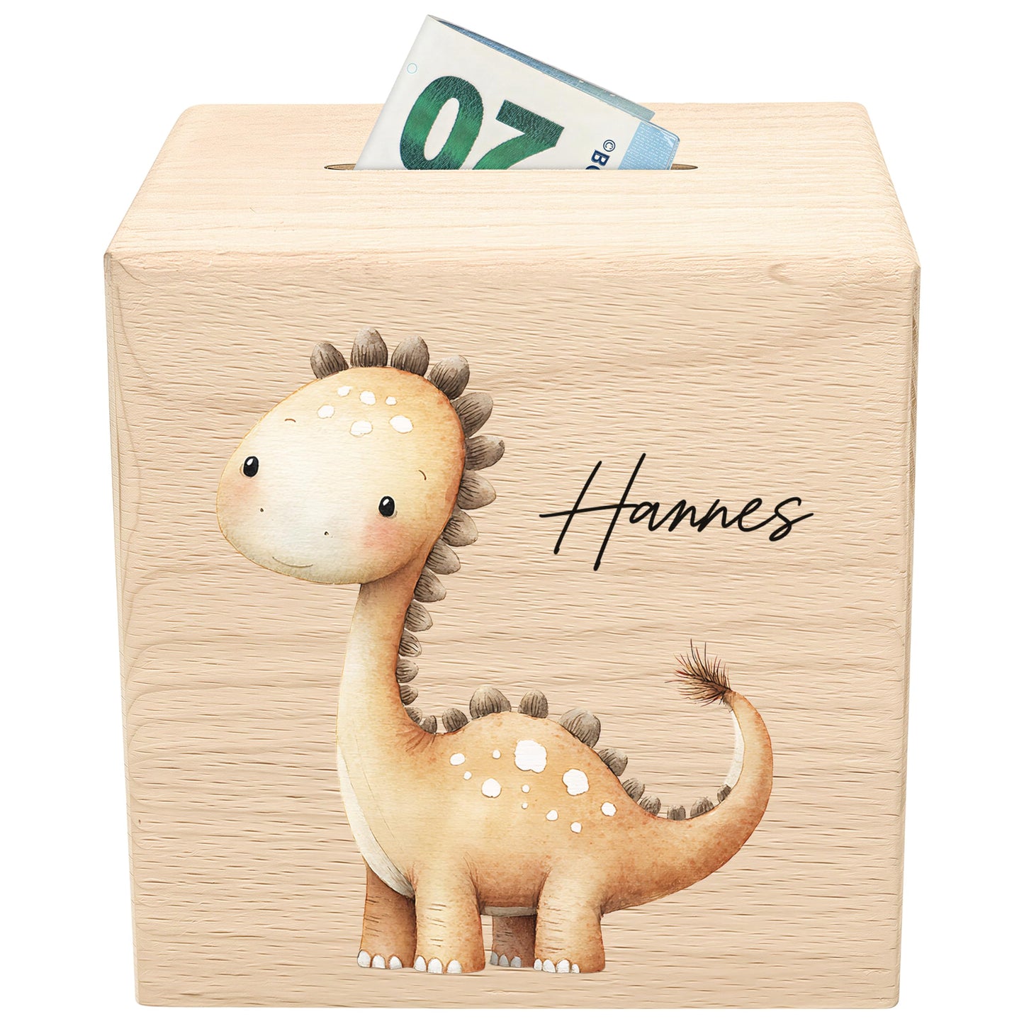 Spardose Dino für Jungen personalisierte Sparbox aus Holz Sparschwein für Kinder V1