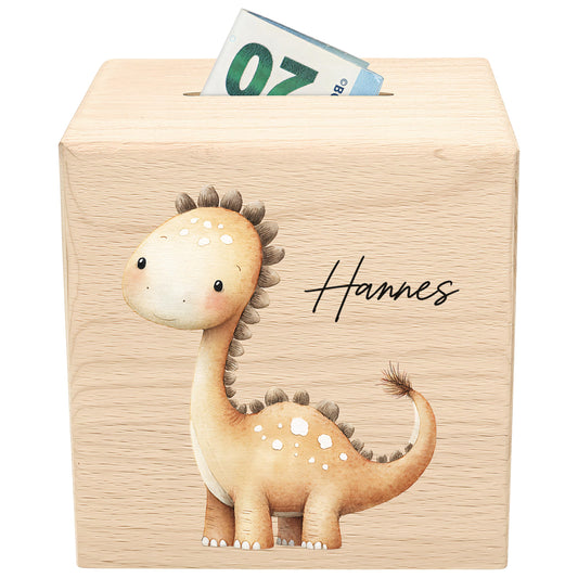 Spardose Dino für Jungen personalisierte Sparbox aus Holz Sparschwein für Kinder V1