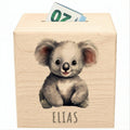 Koala Spardose für Kinder personalisiert Sparbox aus Holz Sparschwein mit Schlüssel Taufgeschenk für Jungen und Mädchen