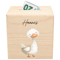 Gans Spardose für Kinder aus Holz personalisierte Sparbox Holzspardose mit Schlüssel als Geldgeschenk