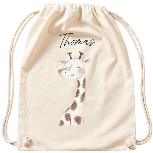 Giraffe Turnbeutel für Kinder personalisierter Sportbeutel für den Kindergarten Stoffbeutel mit Kordelzug
