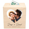 Hochzeitsgeschenk für Brautpaar Spardose aus Holz personalisierte als Geld Geschenk inkl. Schloss & Schlüssel