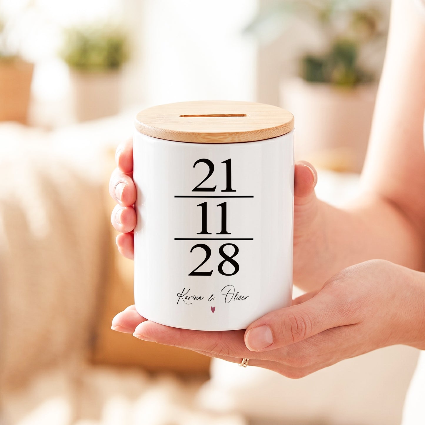 Spardose zur Hochzeit als Geldgeschenk personalisiert mit Namen & Datum