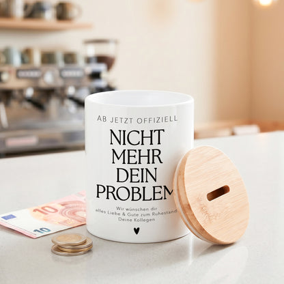 Rentenkasse Spardose aus Keramik mit Bambusdeckel lustige Geschenkidee zum Renteneintritt für Kollegen