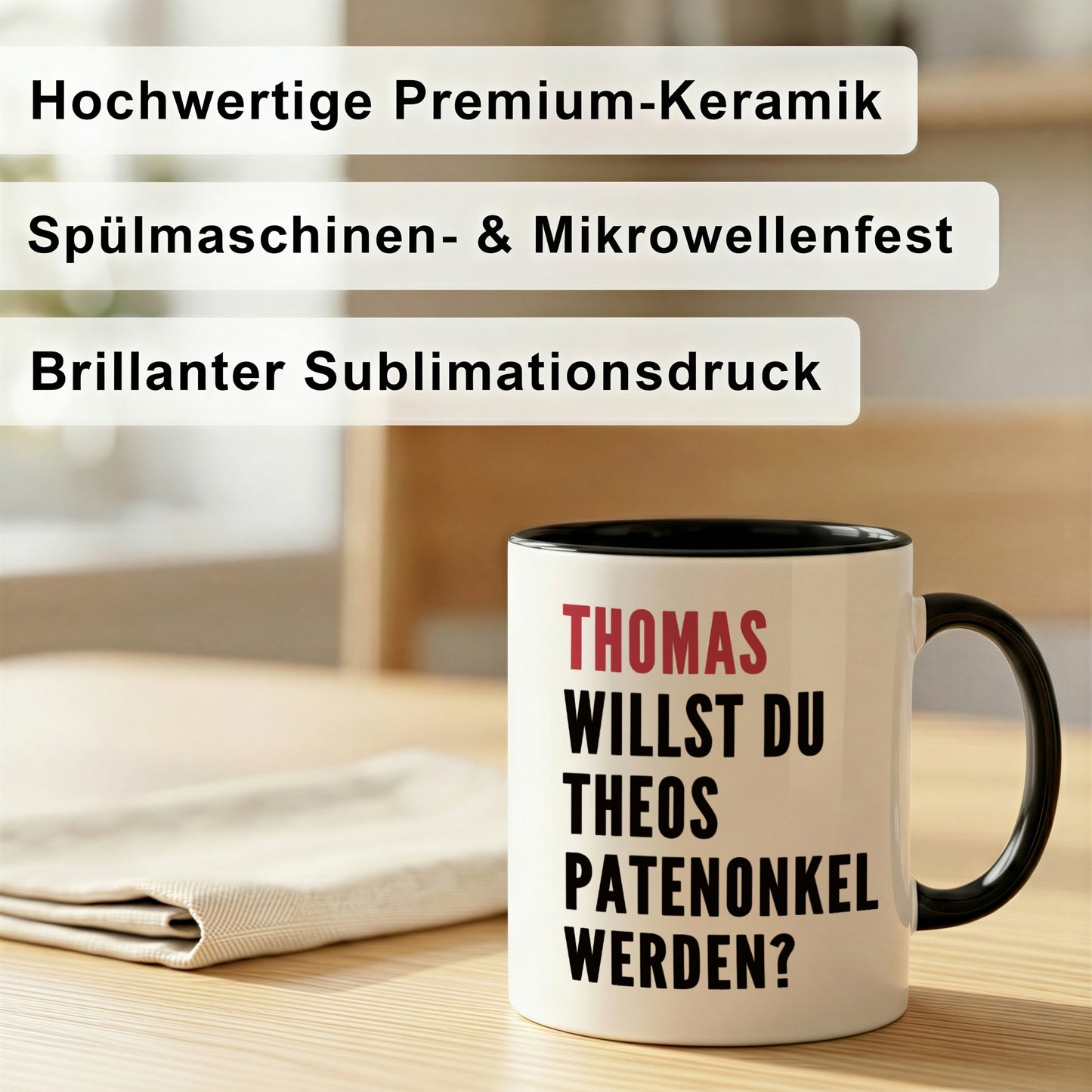 DEL MÀ Unique & Personal Keramiktasse für Patenonkel frage Willst du mein Patenonkel werden Keramiktasse 330 ml
