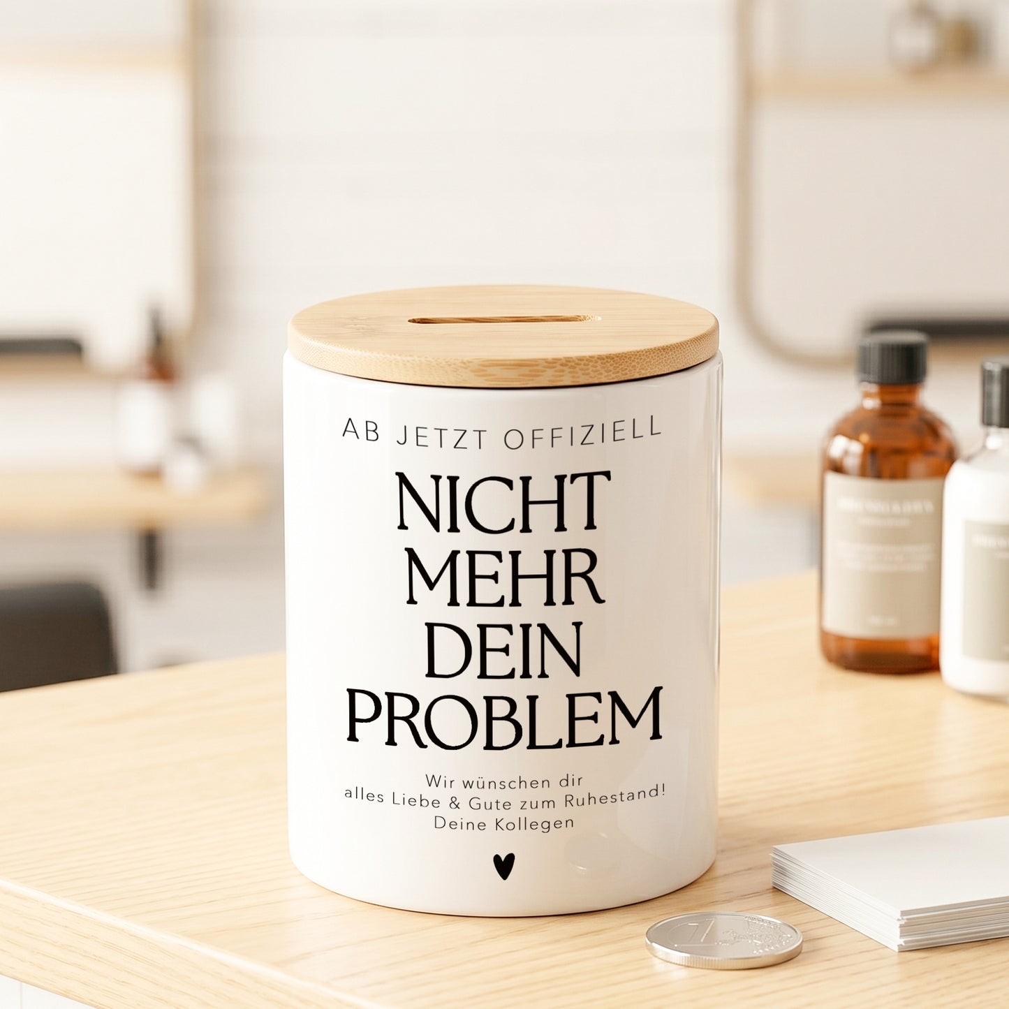 Rentenkasse Spardose aus Keramik mit Bambusdeckel lustige Geschenkidee zum Renteneintritt für Kollegen