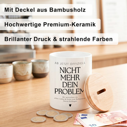 Rentenkasse Spardose aus Keramik mit Bambusdeckel lustige Geschenkidee zum Renteneintritt für Kollegen