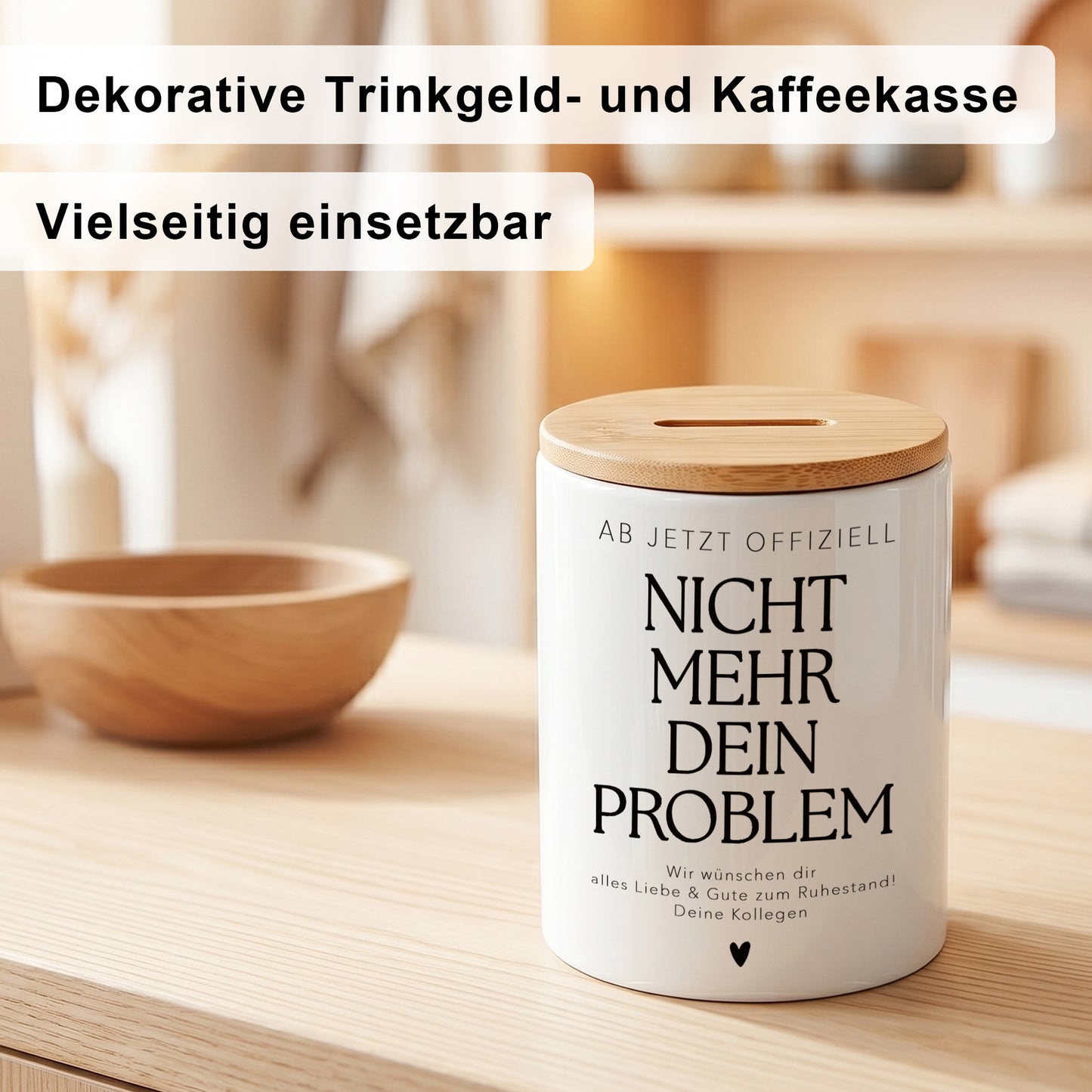 Rentenkasse Spardose aus Keramik mit Bambusdeckel lustige Geschenkidee zum Renteneintritt für Kollegen