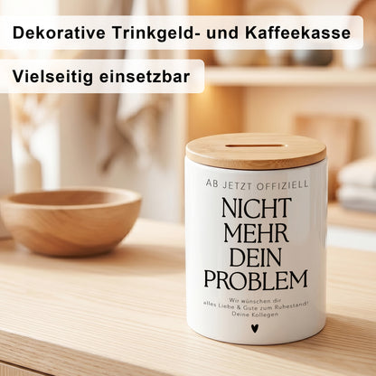 Rentenkasse Spardose aus Keramik mit Bambusdeckel lustige Geschenkidee zum Renteneintritt für Kollegen