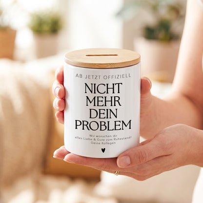 Rentenkasse Spardose aus Keramik mit Bambusdeckel lustige Geschenkidee zum Renteneintritt für Kollegen