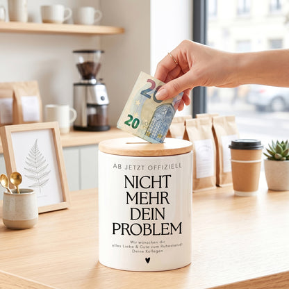 Rentenkasse Spardose aus Keramik mit Bambusdeckel lustige Geschenkidee zum Renteneintritt für Kollegen