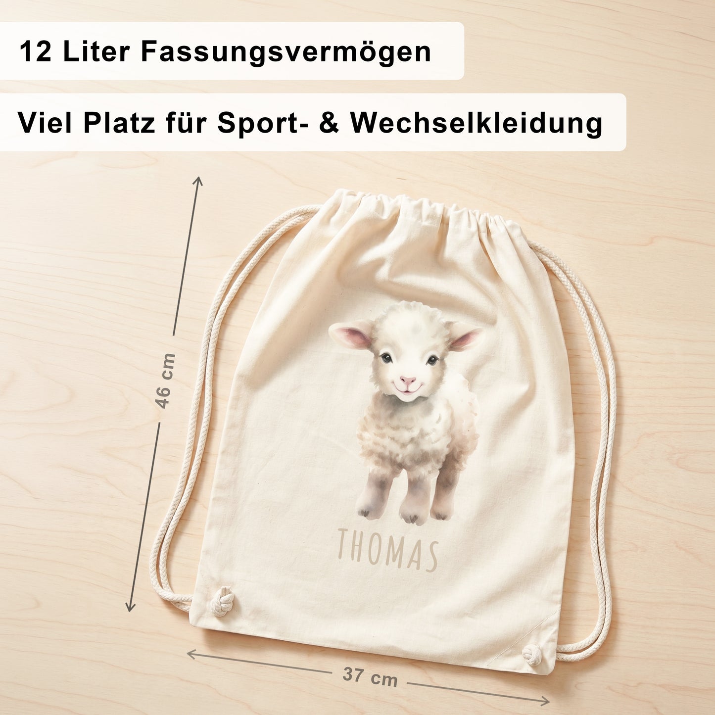 Schaf Turnbeutel Kinder personalisierter Sportbeutel für den Kindergarten Stoffbeutel mit Kordelzug