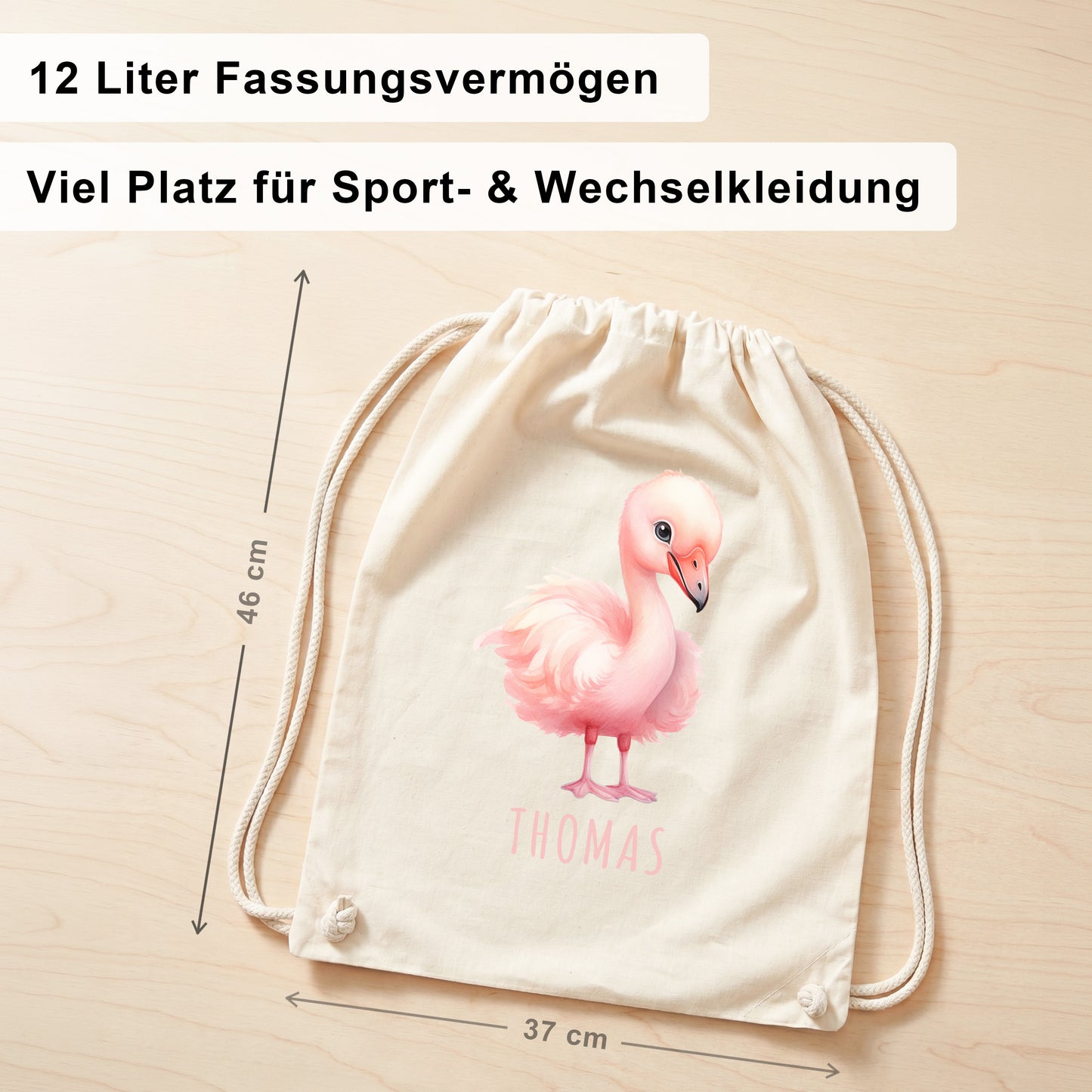 Flamingo Turnbeutel Kinder personalisierter Sportbeutel für den Kindergarten Stoffbeutel mit Kordelzug