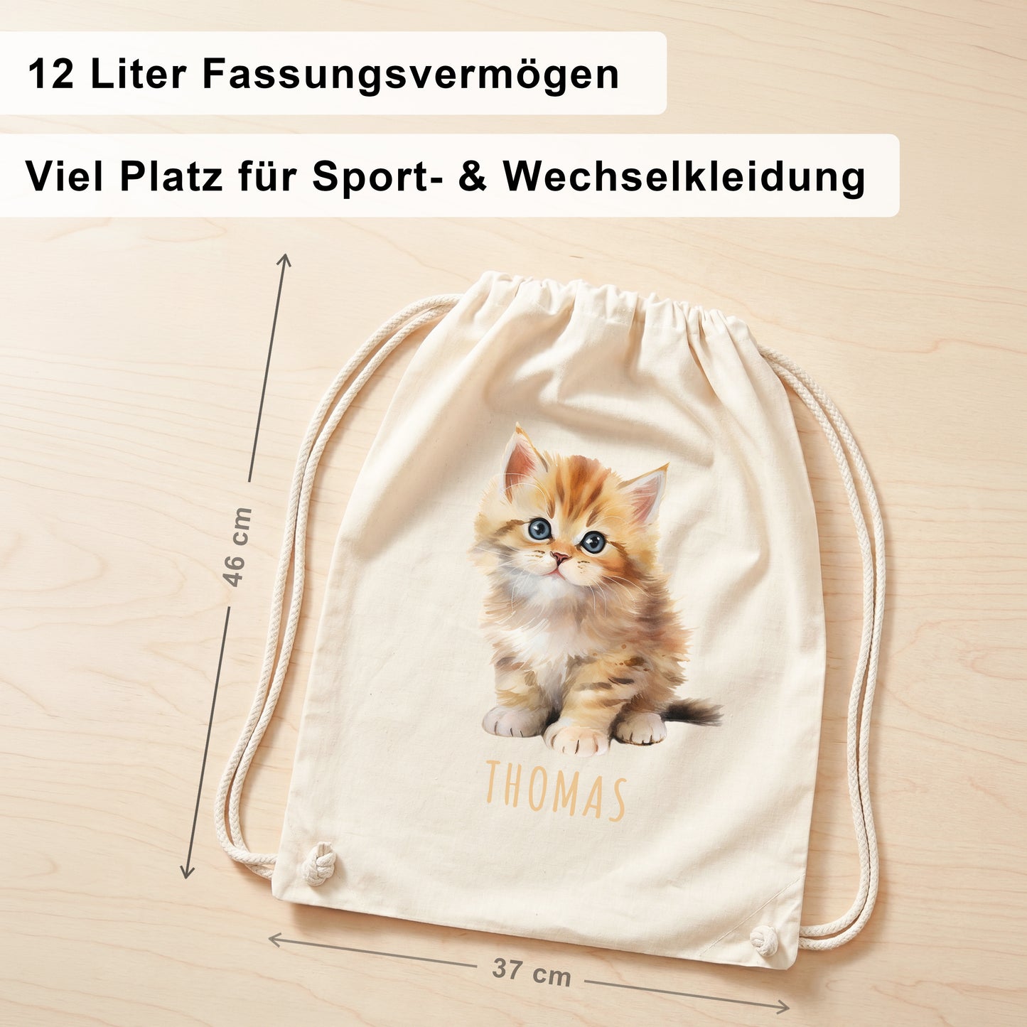 Katze Turnbeutel Kinder personalisierter Sportbeutel für den Kindergarten Stoffbeutel mit Kordelzug